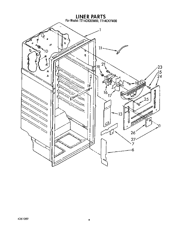 LINER Diagram and Parts List for TT14CKXXW00  Estate Refrigerator