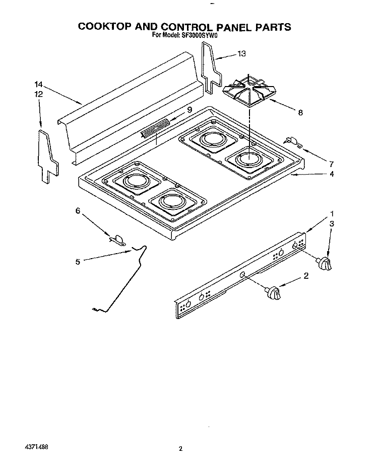 COOKTOP AND CONTROL PANEL, LIT/OPTI Diagram and Parts List for SF3000SYW0  Whirlpool Range