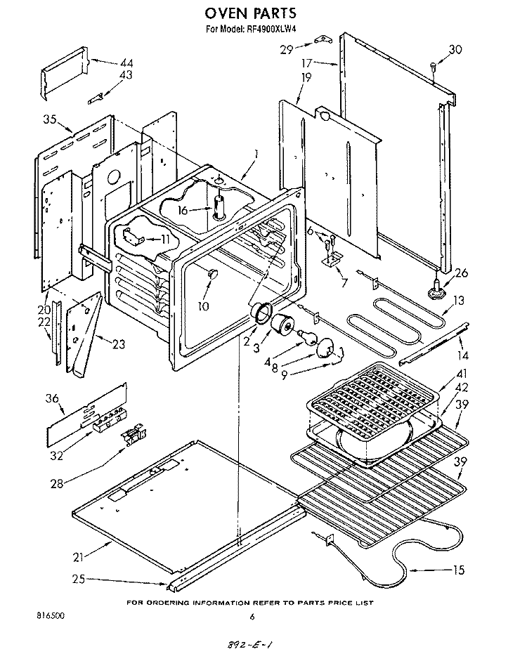 OVEN Diagram and Parts List for RF4900XLW4  Whirlpool Range