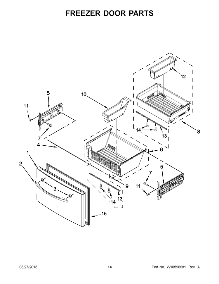 FREEZER DOOR PARTS Diagram and Parts List for 7WF736SDAM10  Whirlpool Refrigerator
