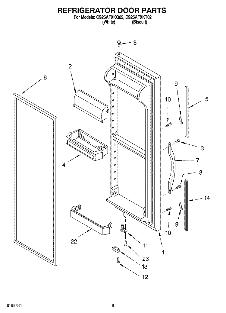 REFRIGERATOR DOOR PARTS Diagram and Parts List for CS25AFXKQ02  Crosley Refrigerator