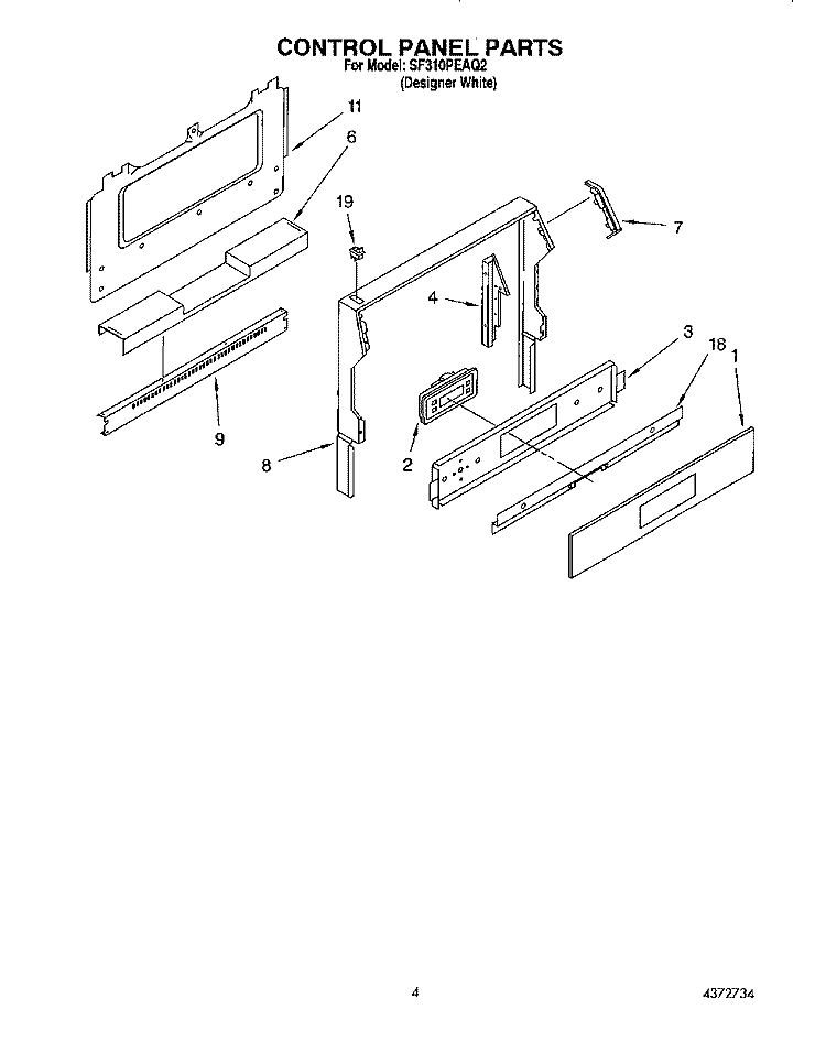 CONTROL PANEL Diagram and Parts List for SF310PEAQ2  Whirlpool Range