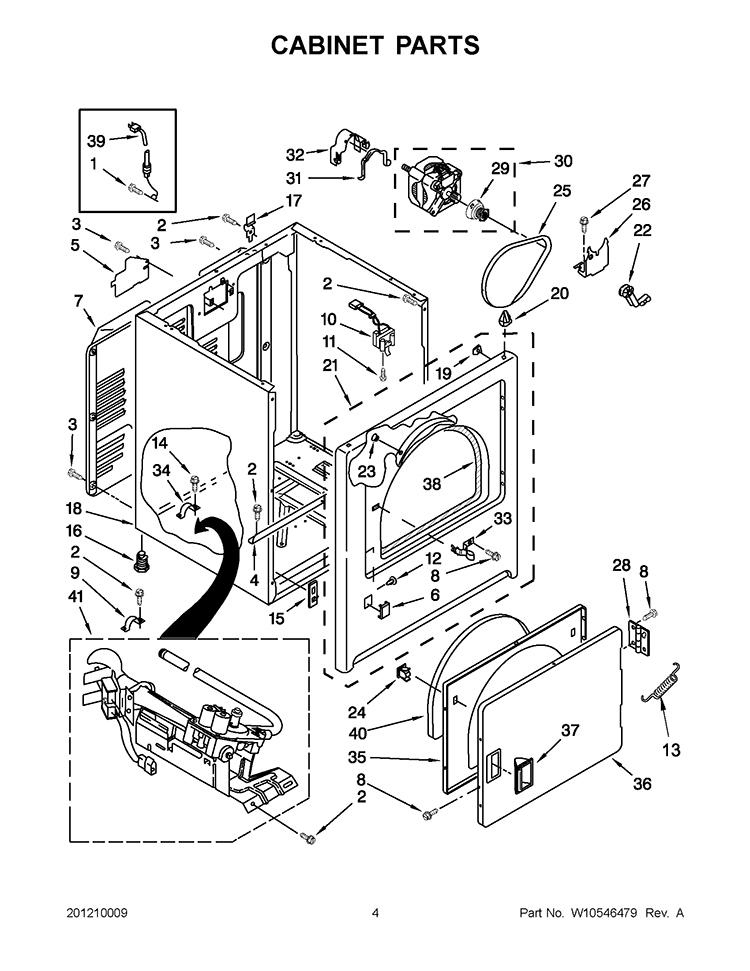 CABINET PARTS Diagram and Parts List for 7MWGD1500AQ0  Whirlpool Dryer