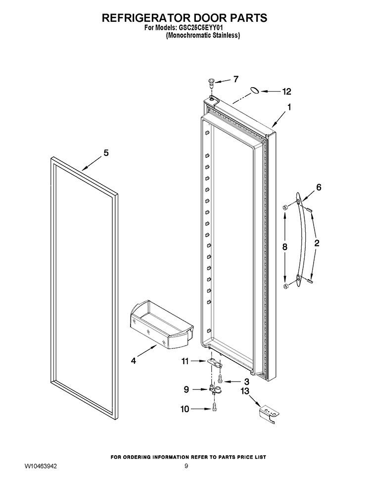 REFRIGERATOR DOOR PARTS Diagram and Parts List for GSC25C5EYY01  Whirlpool Refrigerator