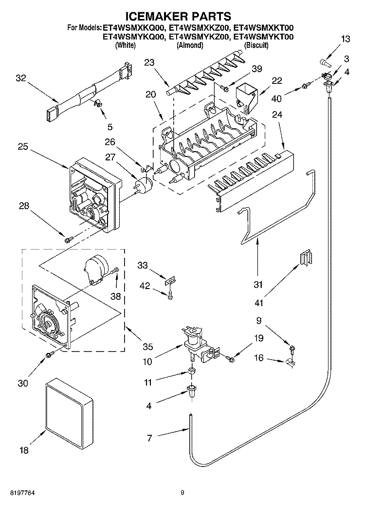 ICEMAKER Diagram and Parts List for ET4WSMYKT00  Whirlpool Refrigerator
