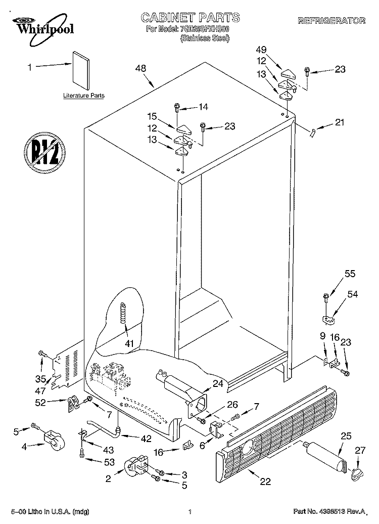 CABINET, LITERATURE Diagram and Parts List for 7GD25SFXHS00  Whirlpool Refrigerator