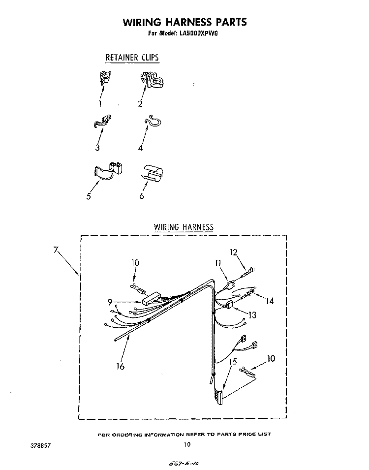 WIRING HARNESS Diagram and Parts List for LA5000XPW0  Whirlpool Washer