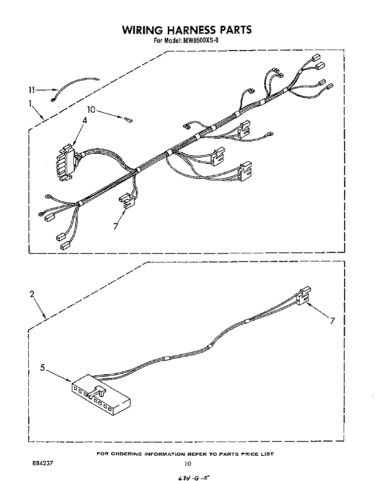 WIRING HARNESS , LITERATURE AND OPTIONAL Diagram and Parts List for MW8500XS0  Whirlpool Microwave