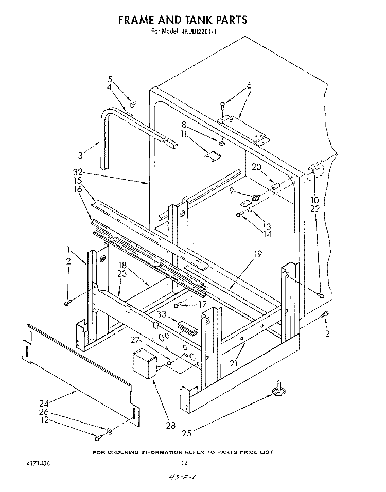 FRAME AND TANK Diagram and Parts List for 4KUDI220T1  KitchenAid Dishwasher