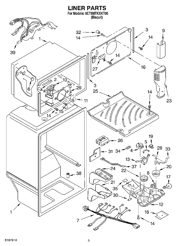 LINER Diagram and Parts List for 8ET8MTKXKT00  Whirlpool Refrigerator