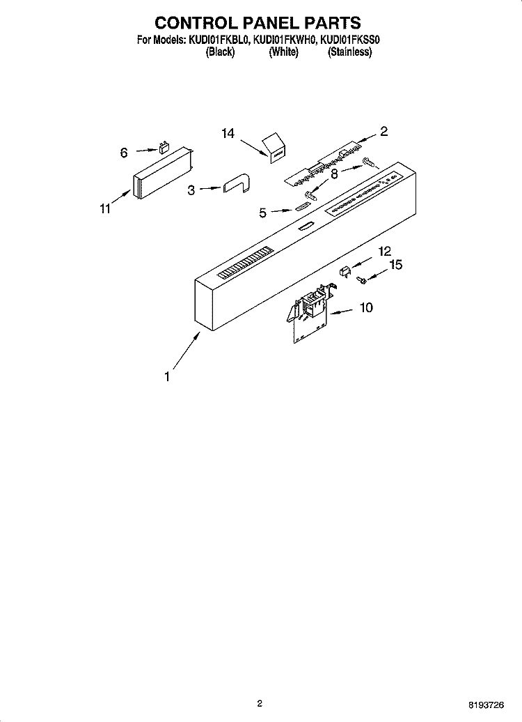 CONTROL PANEL PARTS Diagram and Parts List for KUDI01FKBL0  KitchenAid Dishwasher