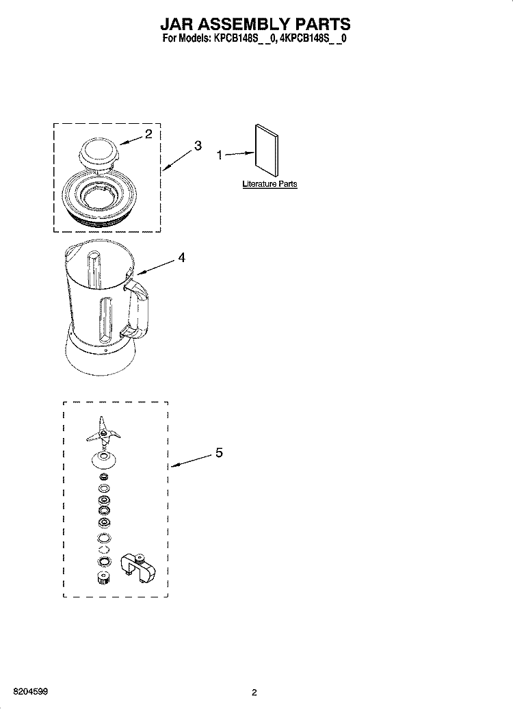 JAR ASSEMBLY PARTS Diagram and Parts List for 4KPCB148SPM0  KitchenAid Blender