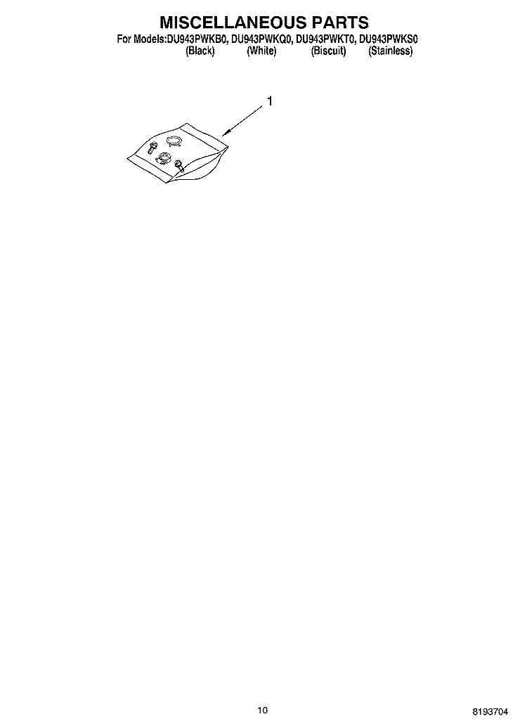 MISCELLANEOUS PARTS OPTIONAL PARTS Diagram and Parts List for DU943PWKS0  Whirlpool Dishwasher