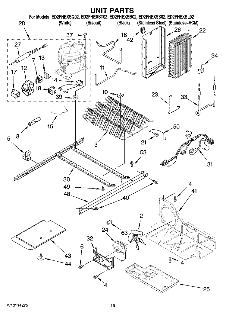 UNIT PARTS Diagram and Parts List for ED2FHEXSL02  Whirlpool Refrigerator