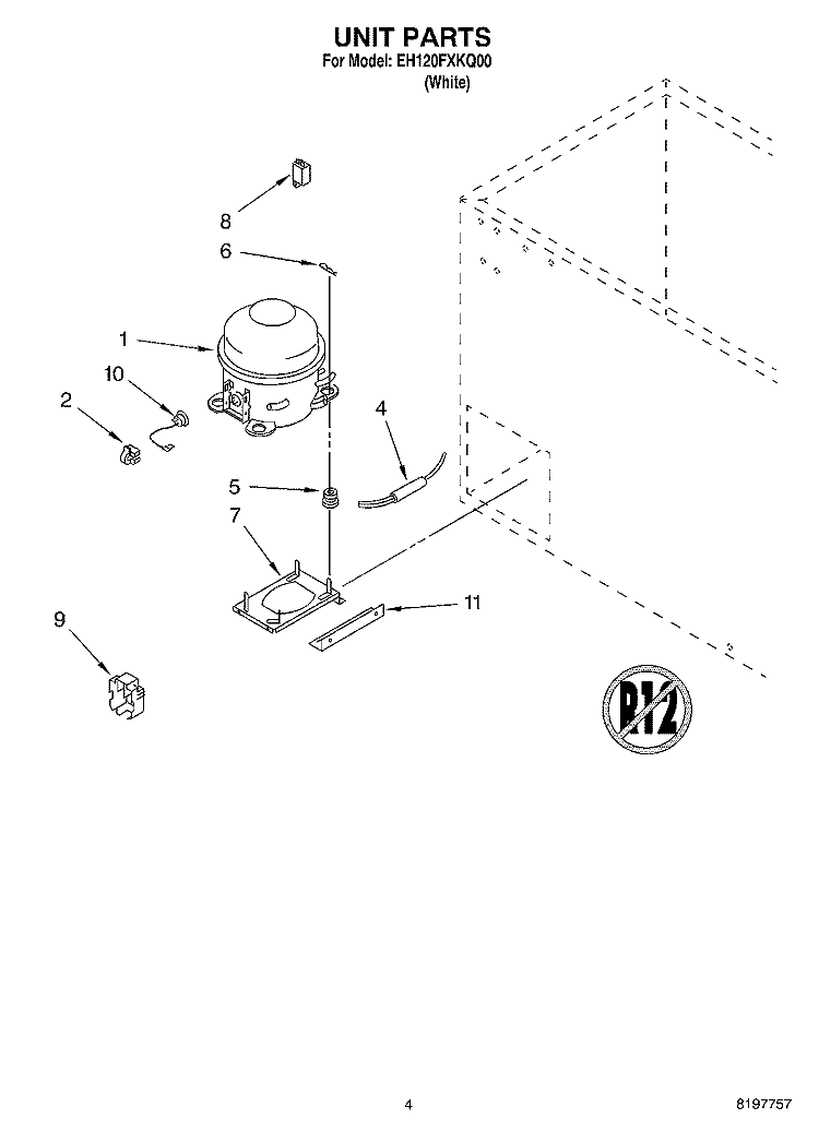 SECTION Diagram and Parts List for EH120FXKQ00  Whirlpool Freezer