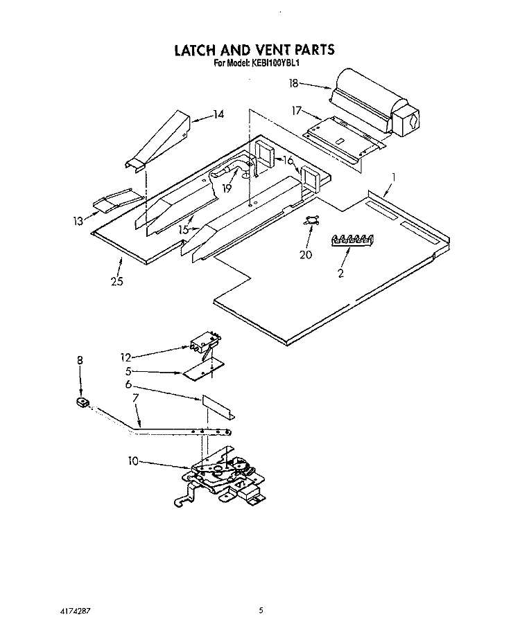 LATCH AND VENT, OPTIONAL Diagram and Parts List for KEBI100YBL1  KitchenAid Wall Oven