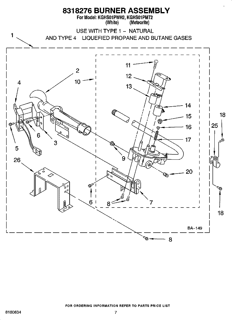 8318276 BURNER ASSEMBLY Diagram and Parts List for KGHS01PMT2  KitchenAid Dryer