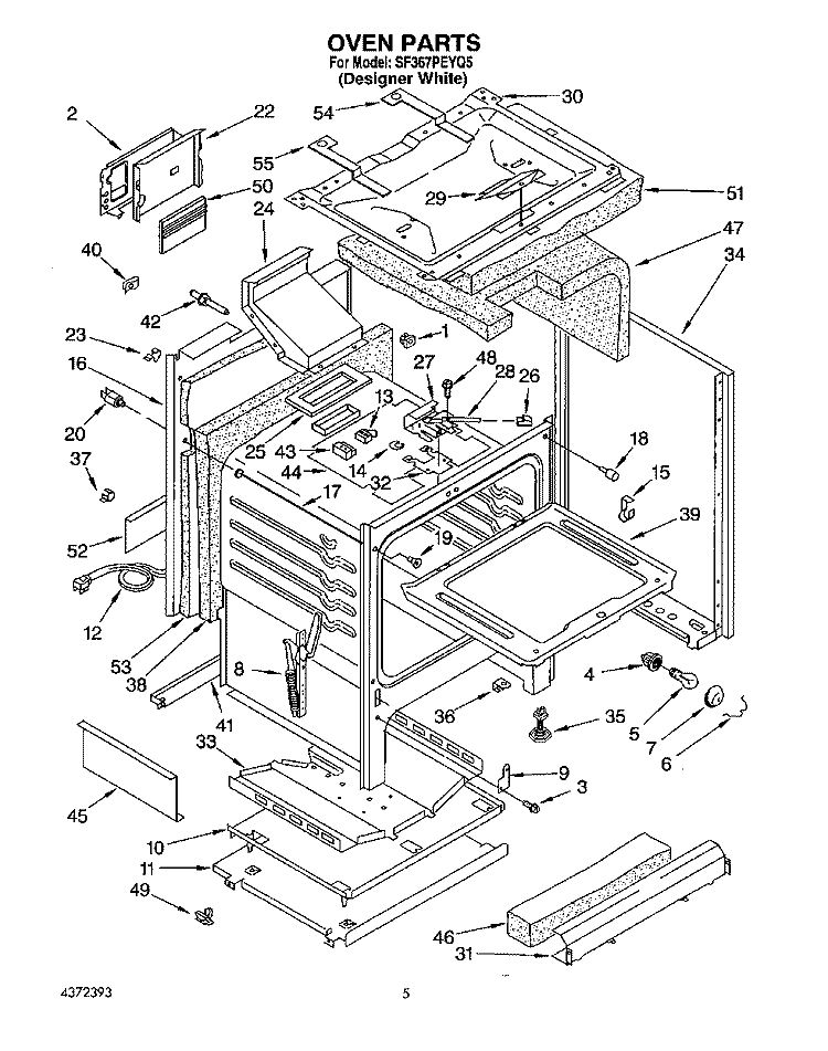 OVEN Diagram and Parts List for SF367PEYQ5  Whirlpool Range