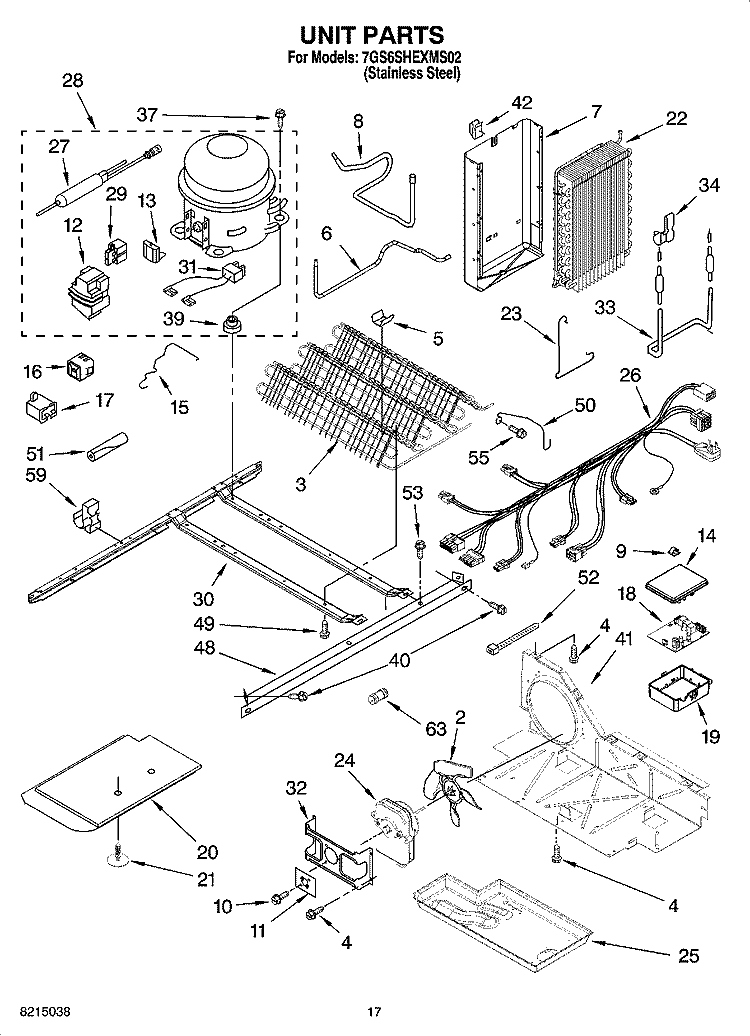 UNIT PARTS Diagram and Parts List for 7GS6SHEXMS02  Whirlpool Refrigerator
