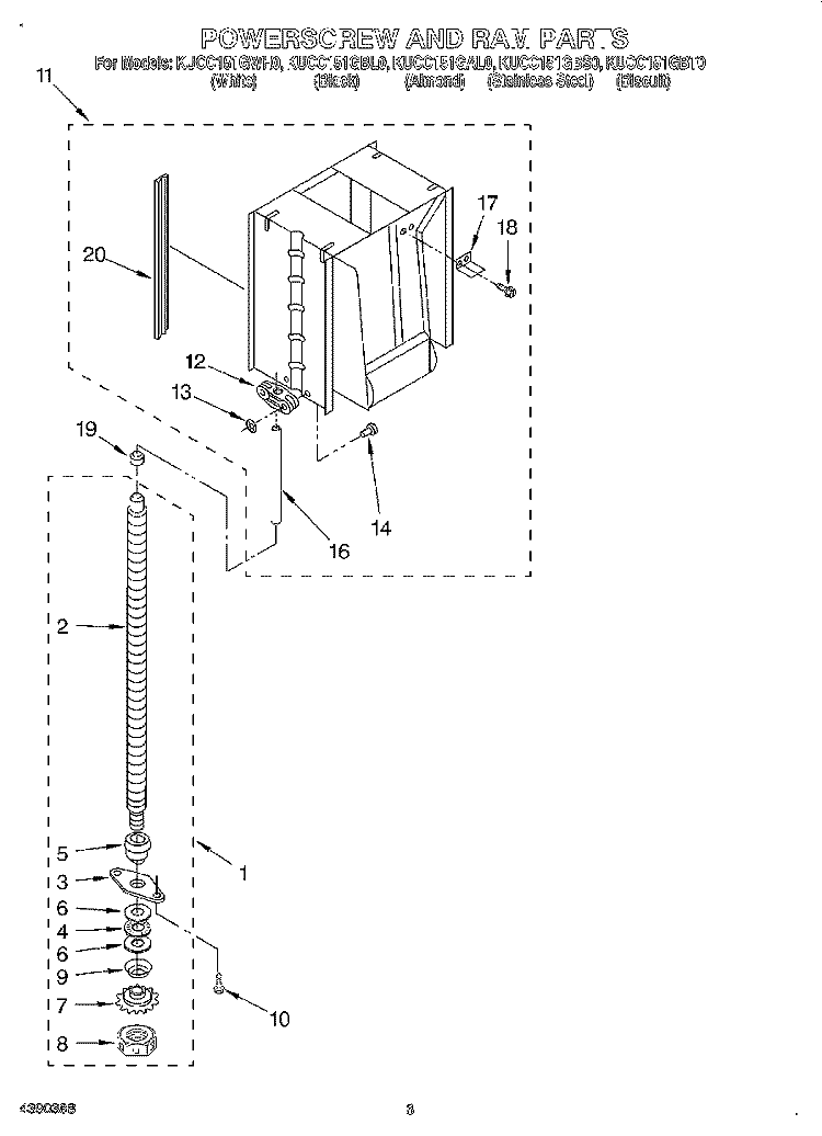 POWERSCREW AND RAM Diagram and Parts List for KUCC151GBT0  KitchenAid Trash Compactor
