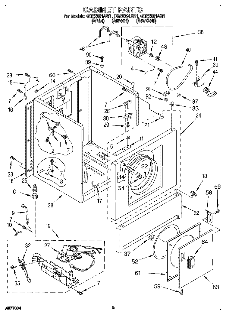 CABINET Diagram and Parts List for CGE2991AG1  Whirlpool Dryer