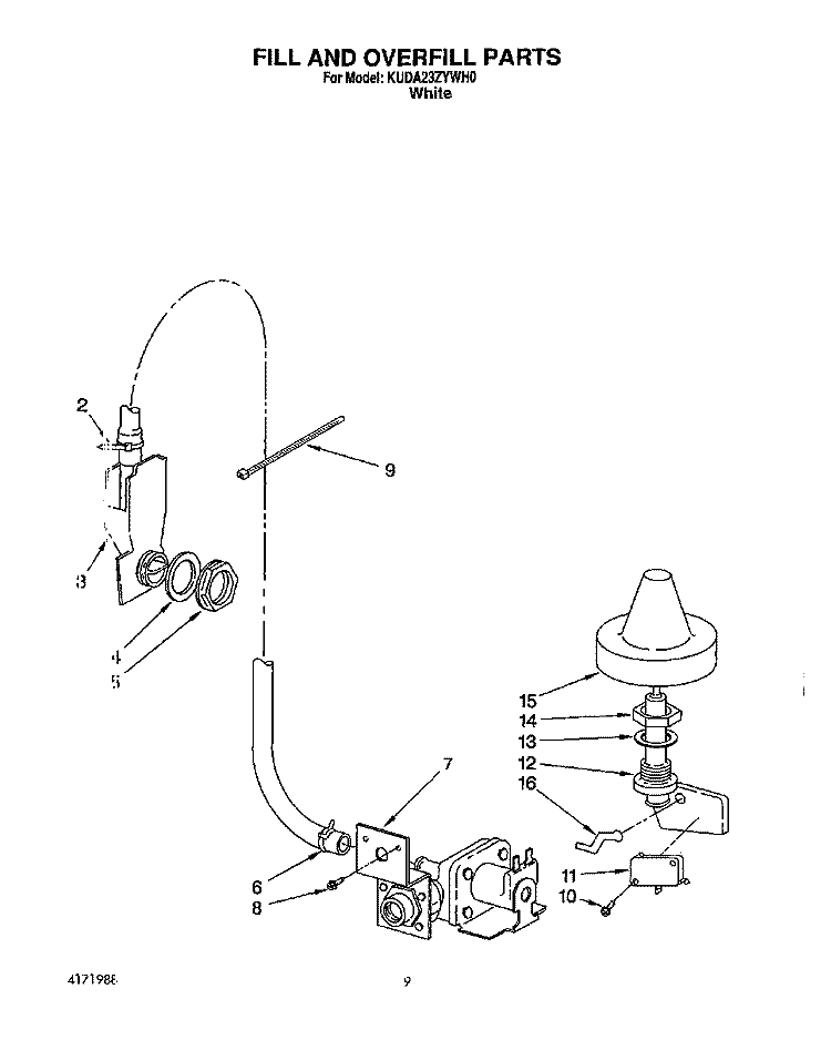 FILL AND OVERFILL Diagram and Parts List for KUDA23ZYWH0  KitchenAid Dishwasher
