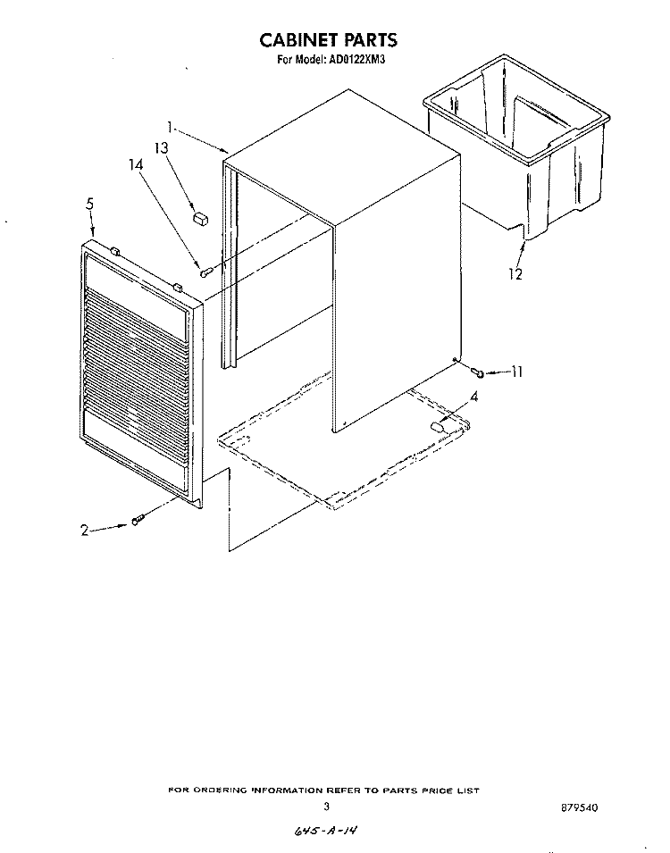SECTION Diagram and Parts List for AD0122XM3  Whirlpool Dehumidifier