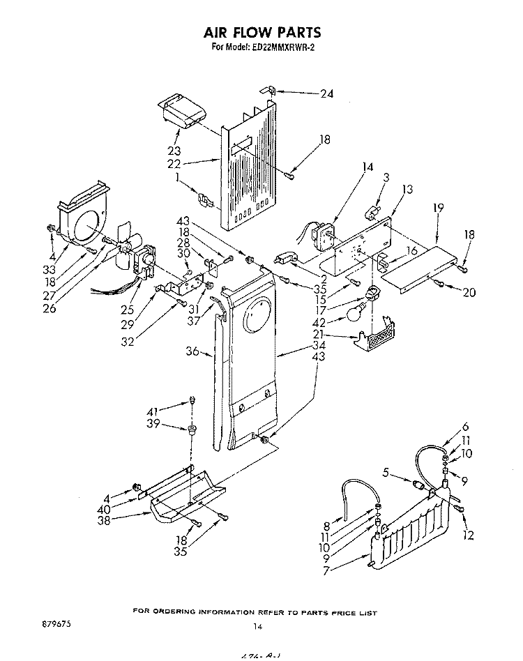 AIRFLOW Diagram and Parts List for ED22MMXRWR2  Whirlpool Refrigerator