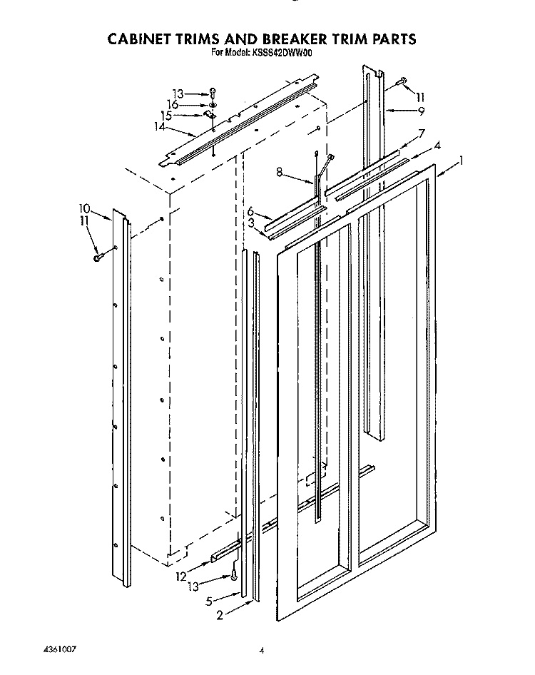 CABINET TRIMS AND BREAKER TRIM Diagram and Parts List for KSSS42DWW00  KitchenAid Refrigerator
