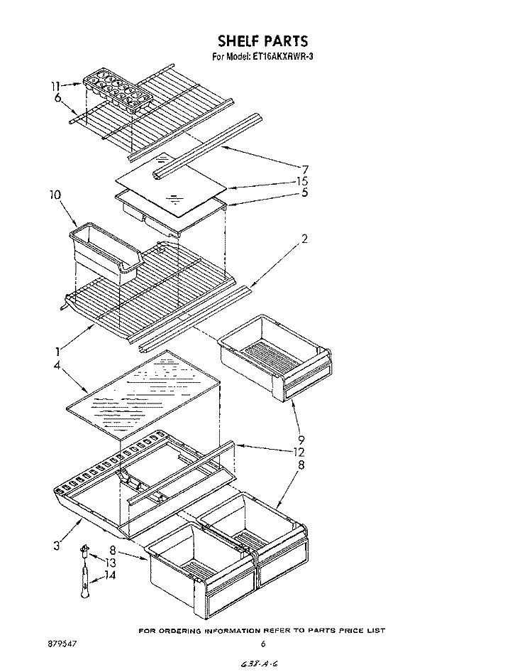 SHELF Diagram and Parts List for ET16AKXRWR3  Whirlpool Refrigerator