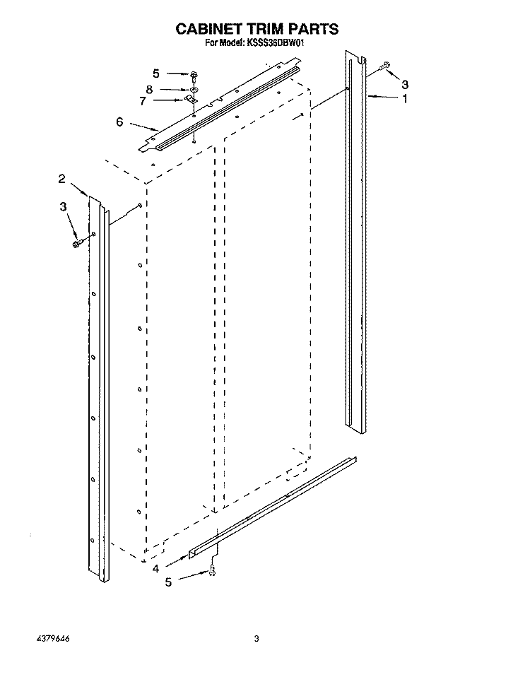 CABINET TRIM Diagram and Parts List for KSSS36DBW01  KitchenAid Refrigerator