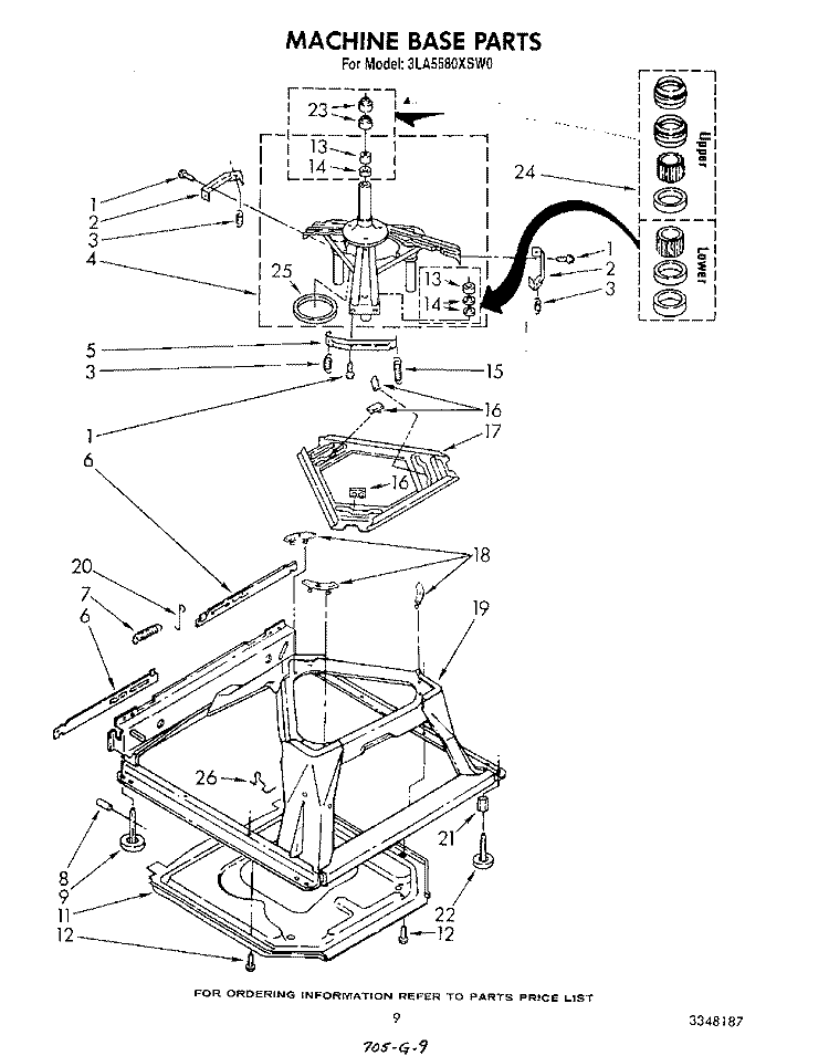 MACHINE BASE Diagram and Parts List for 3LA5580XSW0  Whirlpool Washer