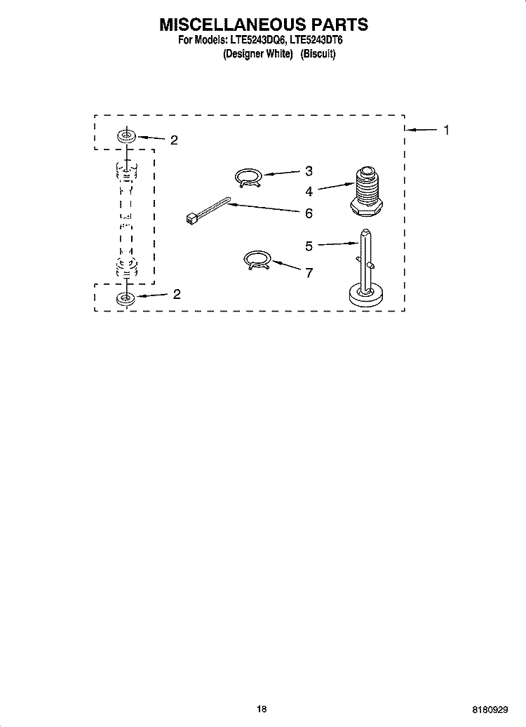 MISCELLANEOUS  PARTS, OPTIONAL PARTS (NOT INCLUDED) Diagram and Parts List for LTE5243DQ6  Whirlpool Washer Dryer Combo