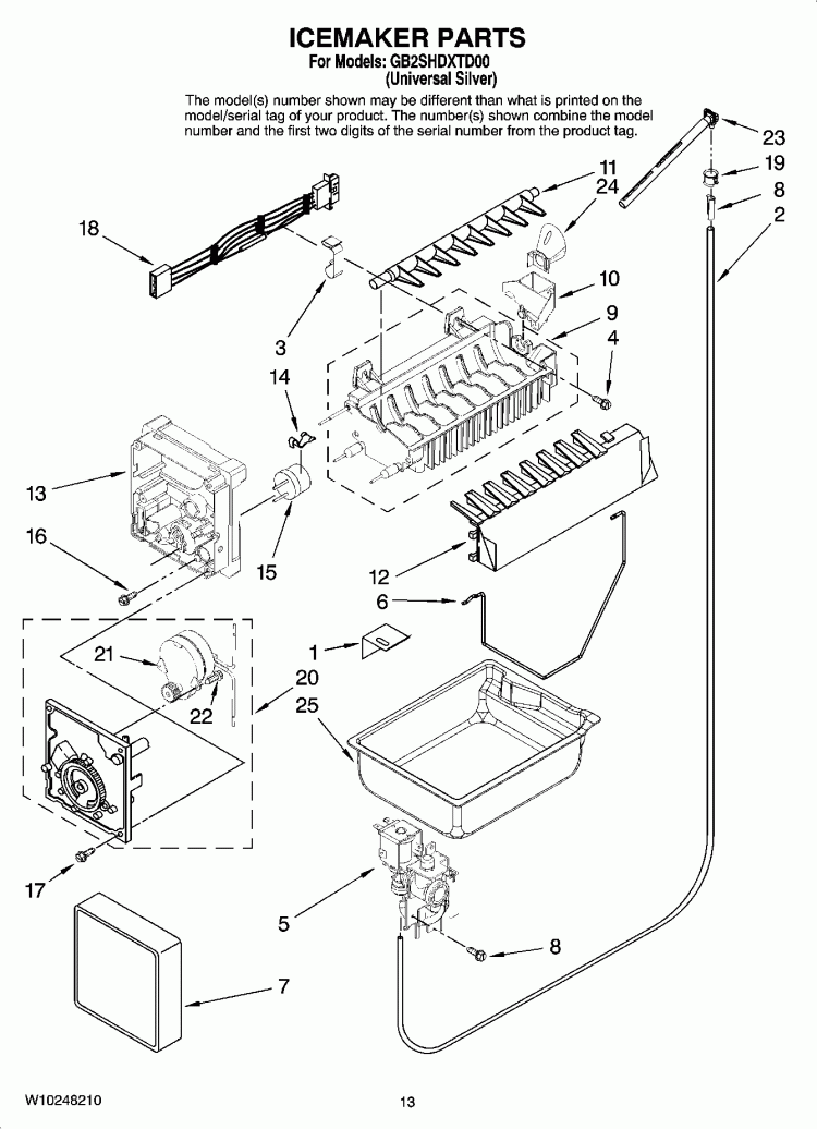 ICEMAKER PARTS, OPTIONAL PARTS Diagram and Parts List for GB2SHDXTD00  Whirlpool Refrigerator