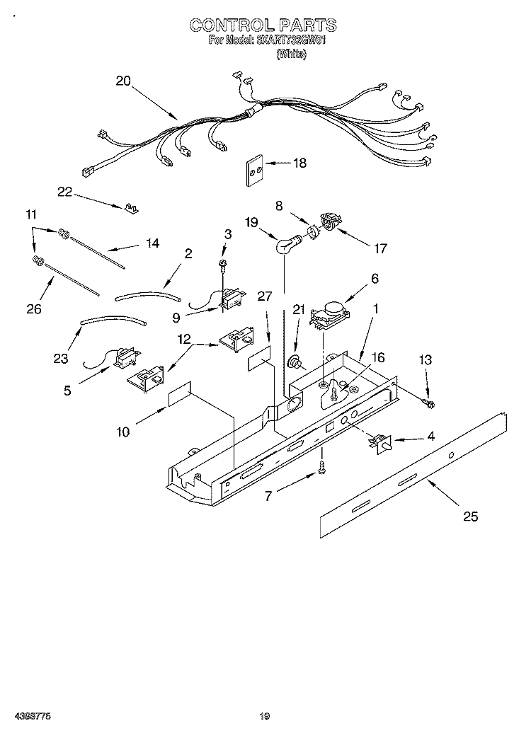 CONTROL, OPTIONAL Diagram and Parts List for 3XART732GW01  Whirlpool Refrigerator