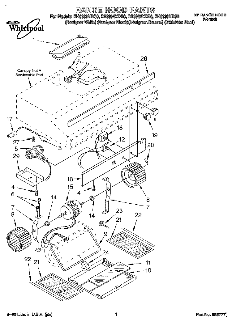 SECTION Diagram and Parts List for RH8330XDS0  Whirlpool Range Hood