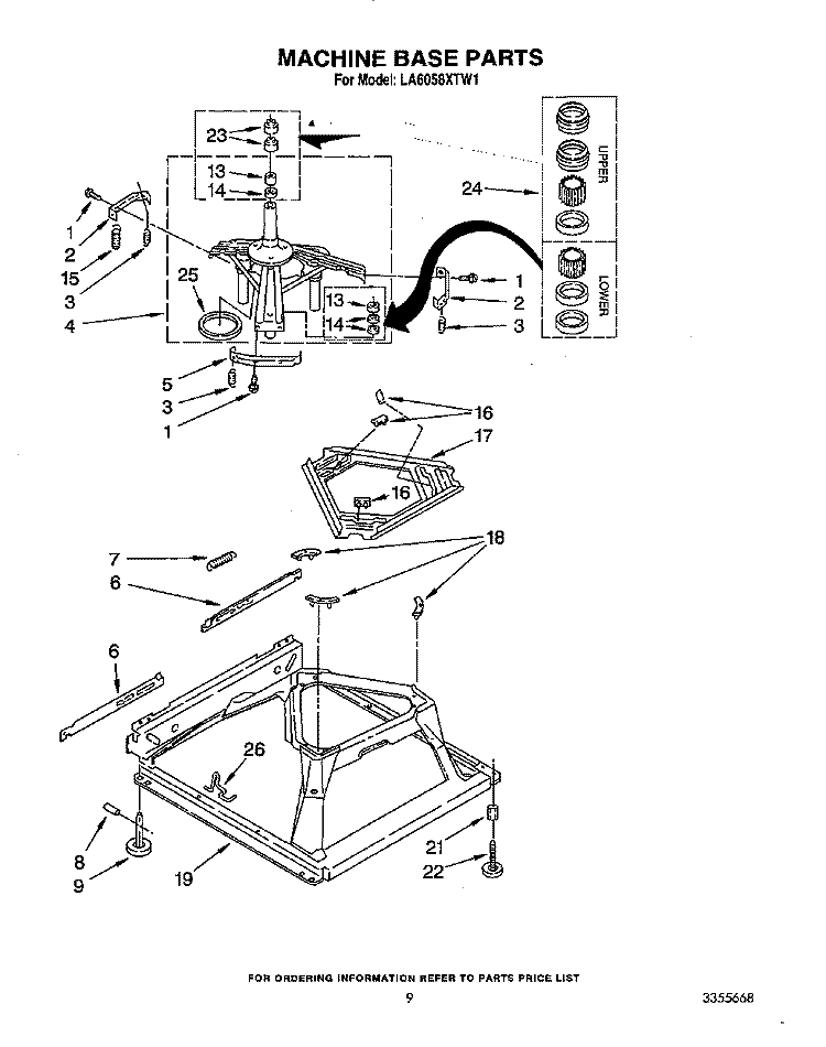 MACHINE BASE Diagram and Parts List for LA6058XTG1  Whirlpool Washer