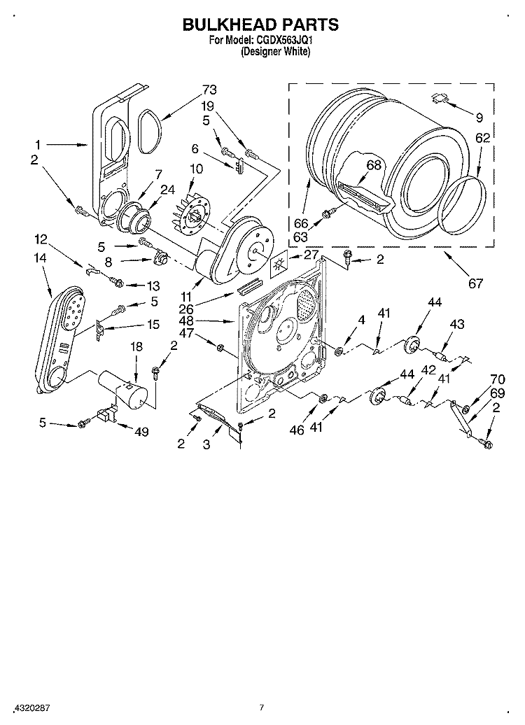 BULKHEAD ASSEMBLY Diagram and Parts List for CGDX563JQ1  Crosley Dryer