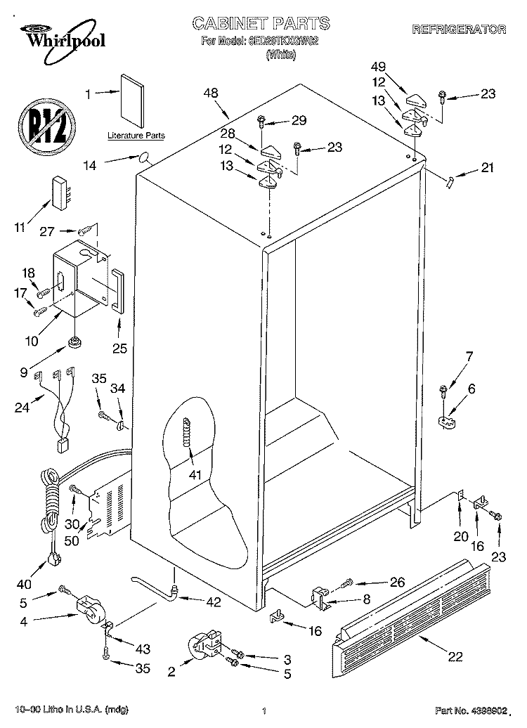 CABINET, LITERATURE Diagram and Parts List for 6ED20TKXGW02  Whirlpool Refrigerator