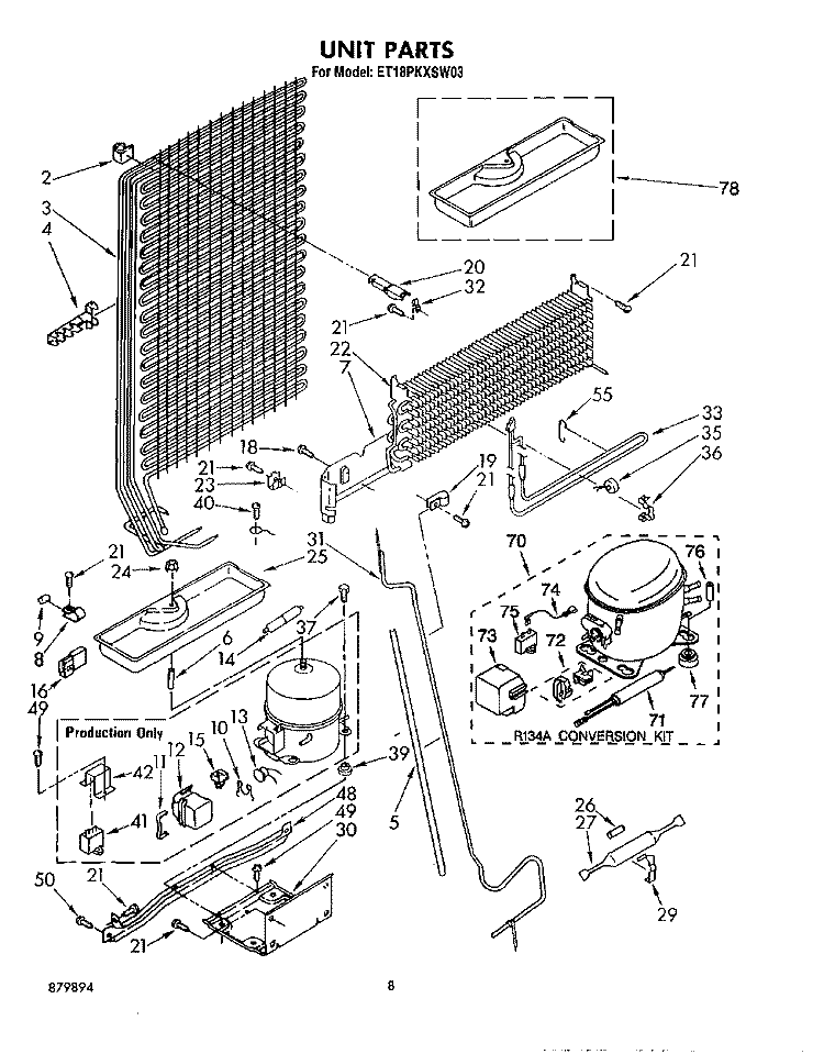UNIT Diagram and Parts List for ET18PKXSW03  Whirlpool Refrigerator