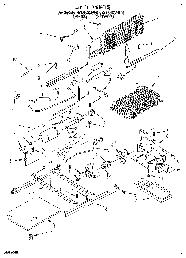 UNIT Diagram and Parts List for RT18BMXBL01  Roper Refrigerator
