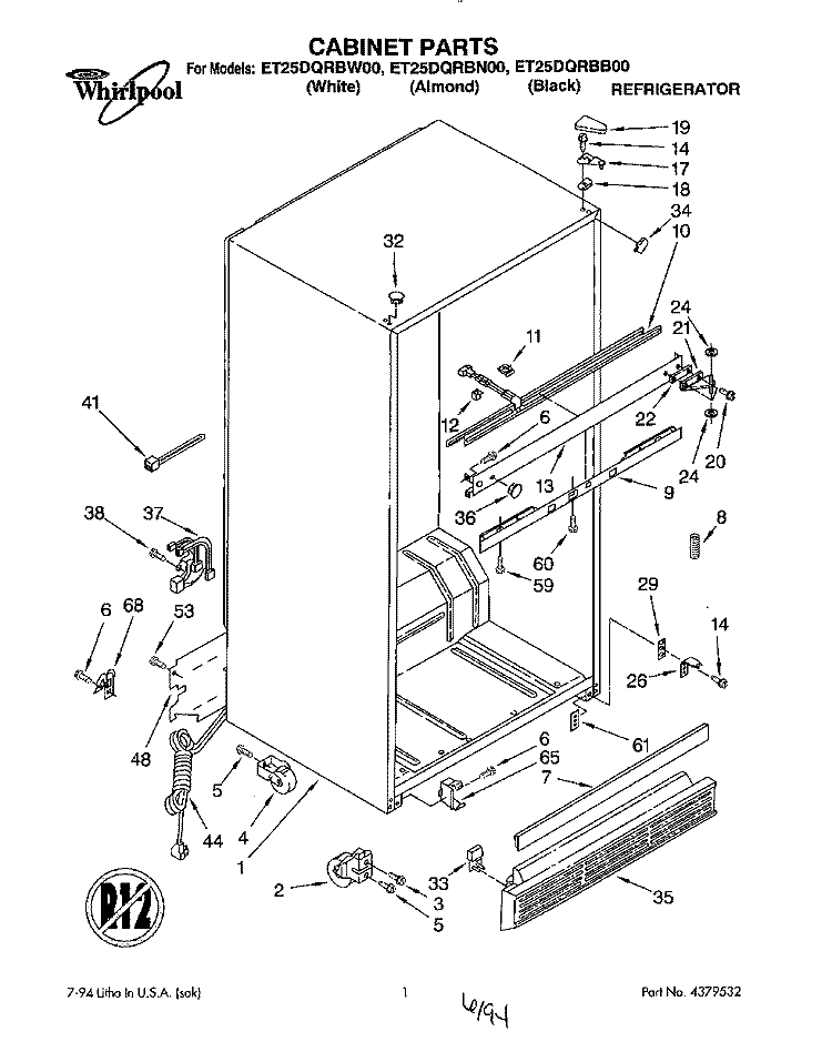 CABINET Diagram and Parts List for ET25DQRBW00  Whirlpool Refrigerator