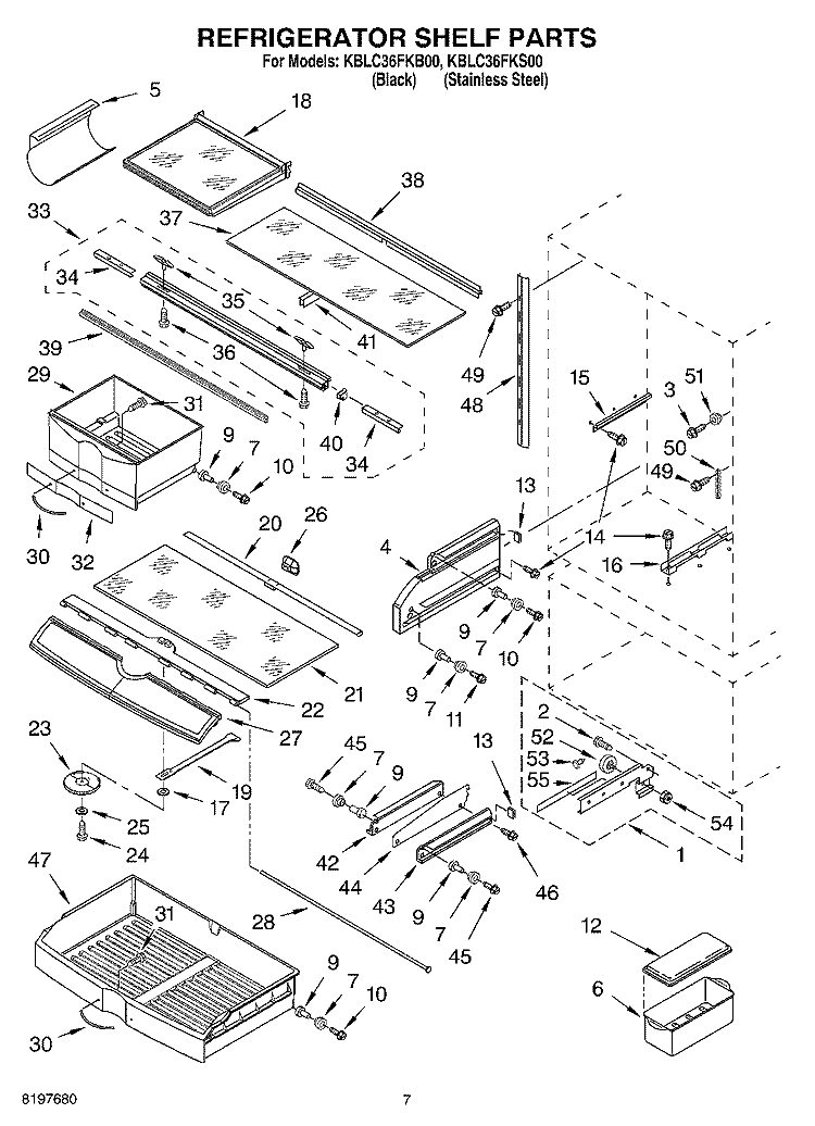 REFRIGERATOR SHELF Diagram and Parts List for KBLC36FKS00  KitchenAid Refrigerator