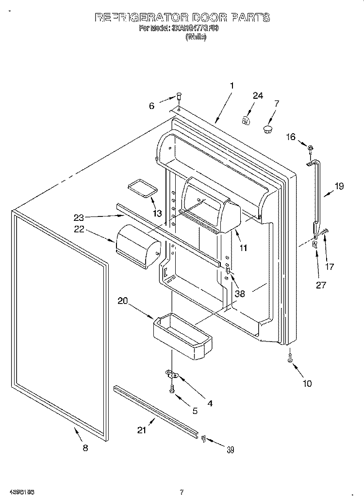 REFRIGERATOR DOOR Diagram and Parts List for 3XARG477GF03  Whirlpool Refrigerator