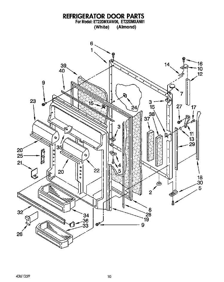 REFRIGERATOR DOOR Diagram and Parts List for ET22DMXAW00  Whirlpool Refrigerator