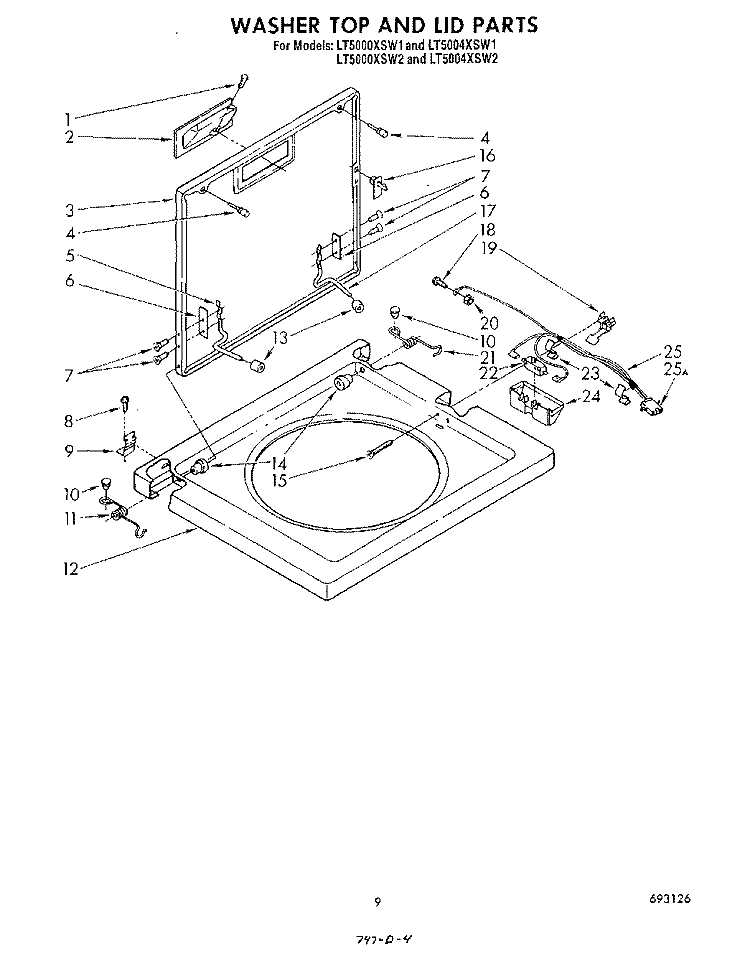 WASHER TOP AND LID Diagram and Parts List for LT5000XSW1  Whirlpool Washer Dryer Combo