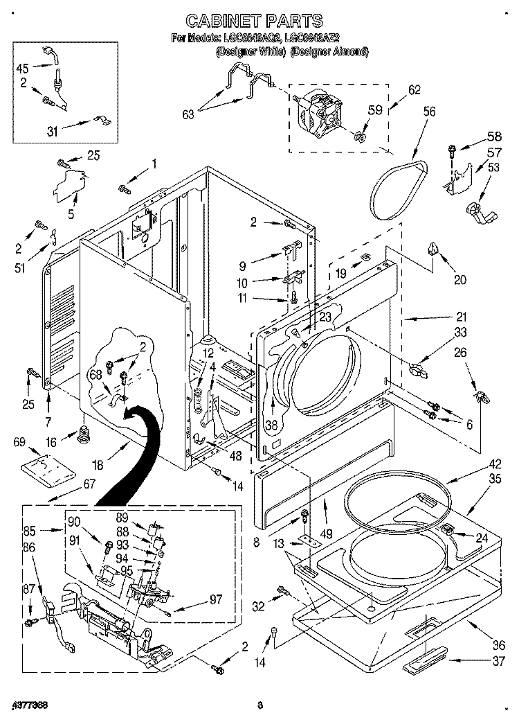 CABINET Diagram and Parts List for LGC6646AQ2  Whirlpool Dryer