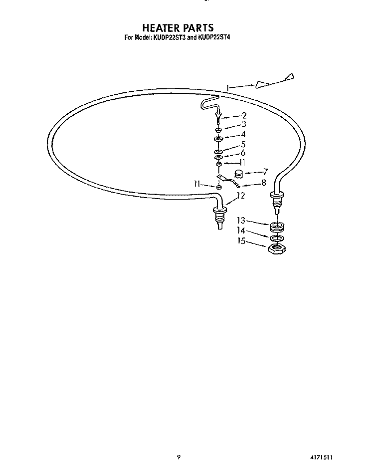 HEATER Diagram and Parts List for KUDP22ST4  KitchenAid Dishwasher