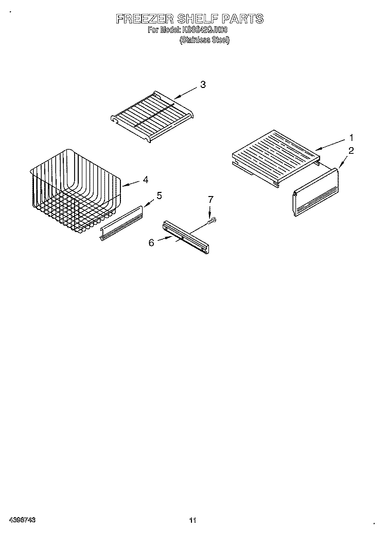 FREEZER SHELF Diagram and Parts List for KSSS42QJX00  KitchenAid Refrigerator