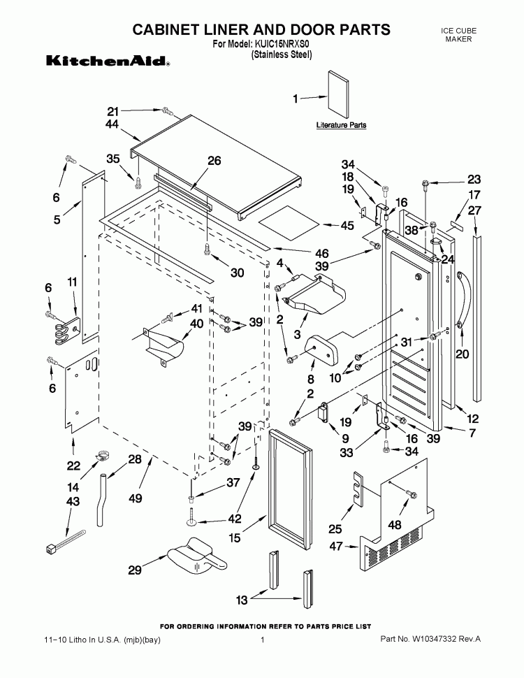 CABINET LINER AND DOOR PARTS Diagram and Parts List for KUIC15NRXS0  KitchenAid Ice Maker